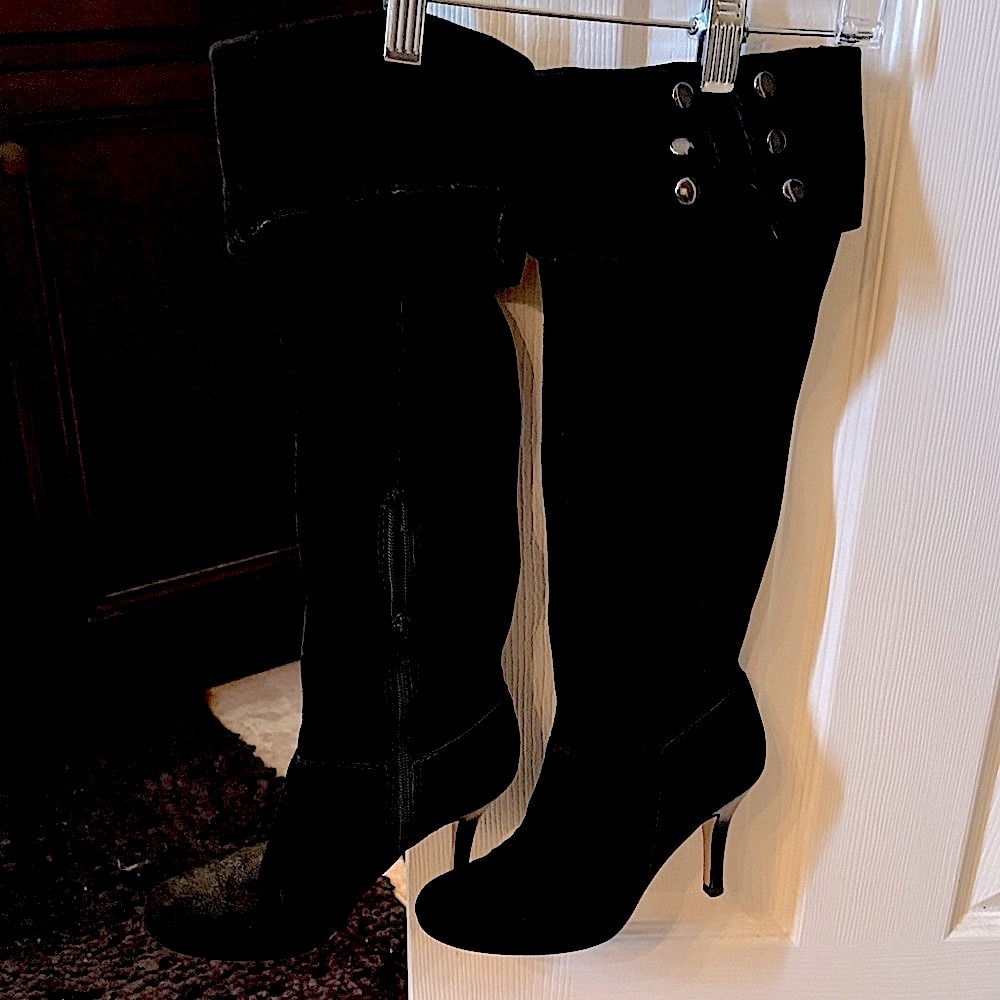 Nine West Black Heeled Boots with Button Detail